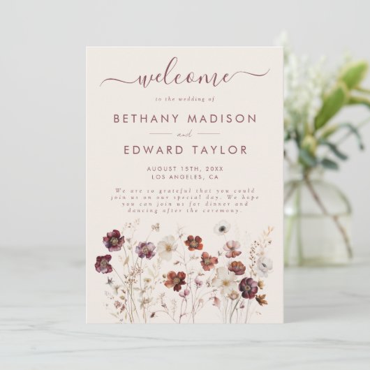 Herfst Wildflower Field Beige Wedding Programmakaart (Staand voorkant)
