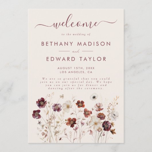 Herfst Wildflower Field Beige Wedding Programmakaart (Voorkant)
