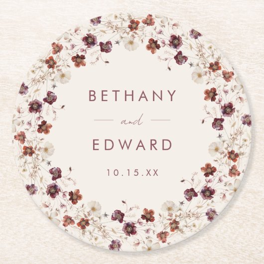 Herfst Wildflower Field Beige Wedding Ronde Kartonnen Onderzetter (Voorkant)