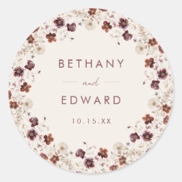 Herfst Wildflower Field Beige Wedding Ronde Sticker