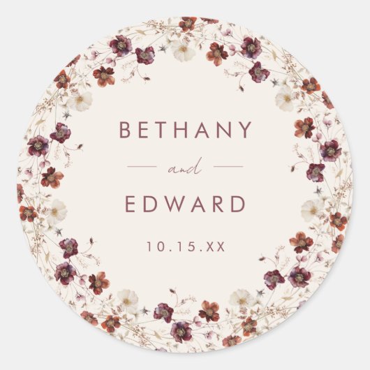 Herfst Wildflower Field Beige Wedding Ronde Sticker (Voorkant)