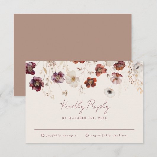 Herfst Wildflower Field Beige Wedding RSVP Kaartje (Voorkant / Achterkant)