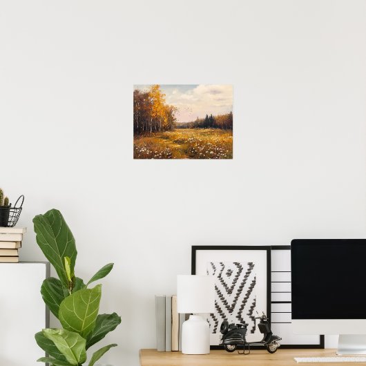 Herfst Wildflower Field Landschap Schilderij, Vint Poster (Thuiskantoor)