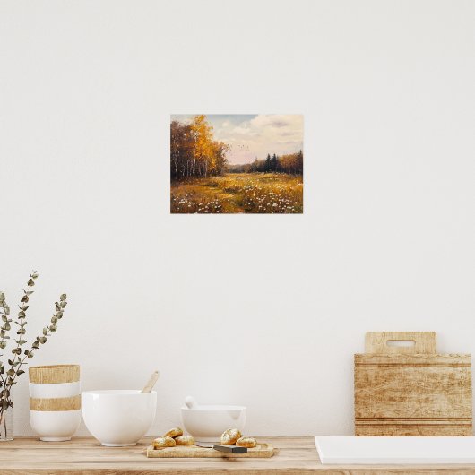 Herfst Wildflower Field Landschap Schilderij, Vint Poster (Keuken)