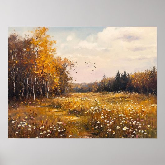 Herfst Wildflower Field Landschap Schilderij, Vint Poster (Voorkant)