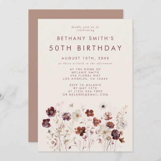 Herfst Wildflower Field verjaardagsfeest Kaart (Voorkant / Achterkant)