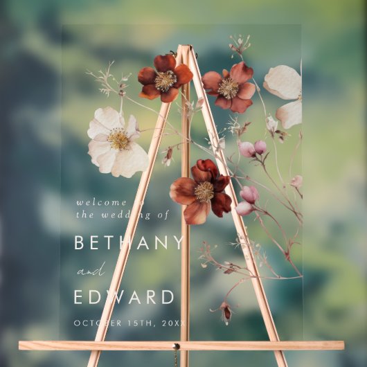 Herfst Wildflower Field Wedding Acryl Bord (Neutraal)