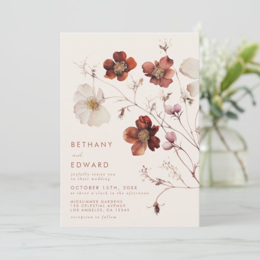 Herfst Wildflower Field Wedding Kaart (Staand voorkant)