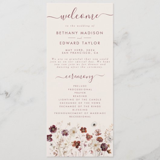 Herfst Wildflower Field Wedding Programmakaart (Voorkant)