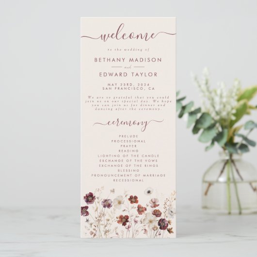 Herfst Wildflower Field Wedding Programmakaart (Staand voorkant)