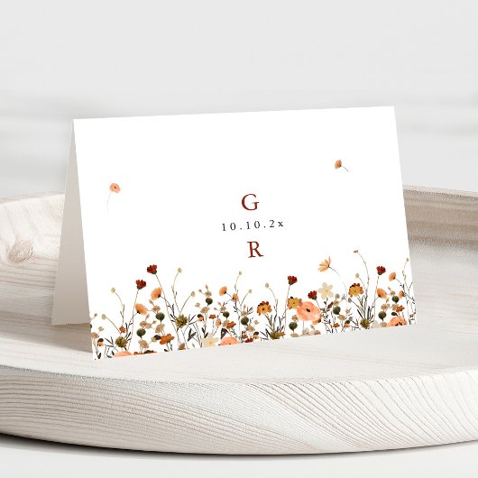 Herfst Wildflower Garden Boho bruiloft Place Card Kaart