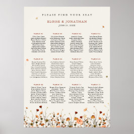 Herfst Wildflower Garden Boho Wedding Seating Char Poster
