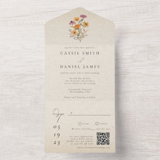 Herfst Wildflower Garden Botanische bruiloft All In One Uitnodiging (Binnen)