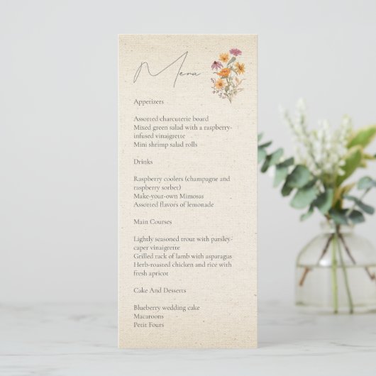 Herfst Wildflower Garden Botanische bruiloft Menu (Staand voorkant)