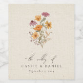 Herfst Wildflower Garden Botanische bruiloft Wijn Etiket (Enkel label)