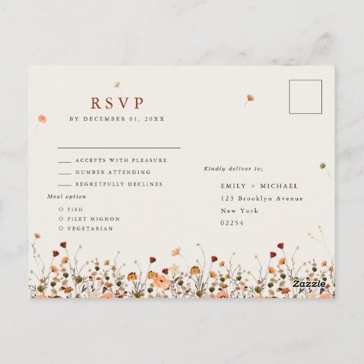 Herfst Wildflower Garden Floral Boho bruiloft RSVP Briefkaart (Achterkant)