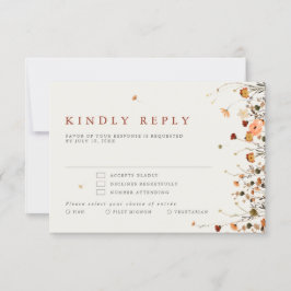 Herfst Wildflower Garden Floral Boho Chic bruiloft RSVP Kaartje