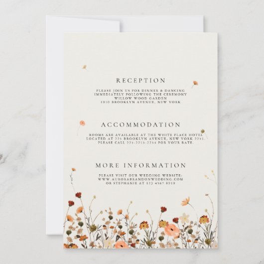 Herfst Wildflower Garden Floral Boho Chic Details Kaart (Achterkant)