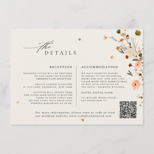 Herfst Wildflower Garden Floral Boho huwelijksdeta Informatiekaartje (Voorkant)
