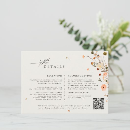 Herfst Wildflower Garden Floral Boho huwelijksdeta Informatiekaartje (Staand voorkant)