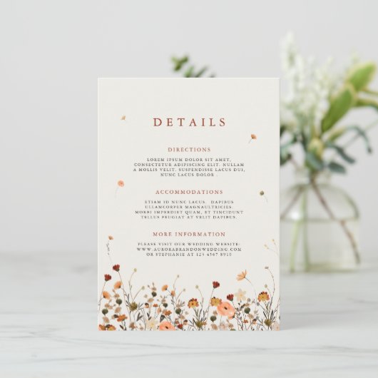 Herfst Wildflower Garden Floral Boho Wedding Detai Informatiekaartje (Staand voorkant)
