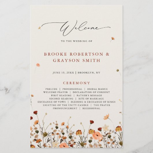 Herfst Wildflower Garden Floral Boho Wedding Progr (Voorkant)
