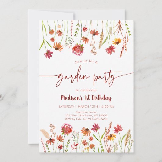 Herfst Wildflower Garden Party 1e verjaardag Kaart (Voorkant)