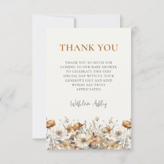 Herfst Wildflower Herfst Baby shower Dank u kaart (Voorkant)