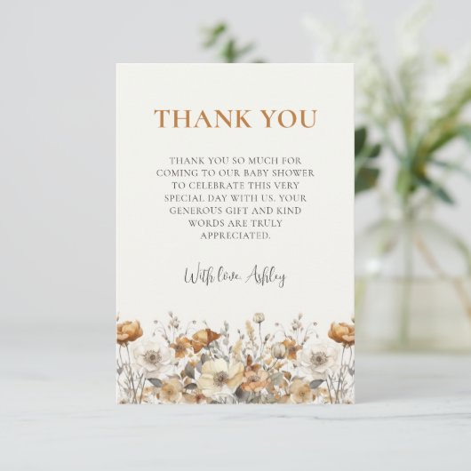 Herfst Wildflower Herfst Baby shower Dank u kaart (Staand voorkant)