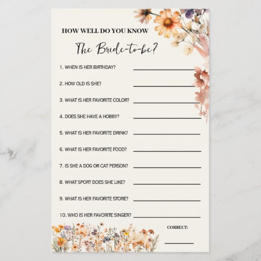 Herfst Wildflower Hoe goed ken je haar spel Kaart (Voorkant)