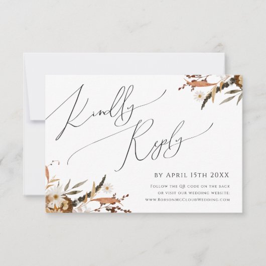 Herfst Wildflower | Horizontale QR-Code RSVP-kaart RSVP Kaartje (Voorkant)