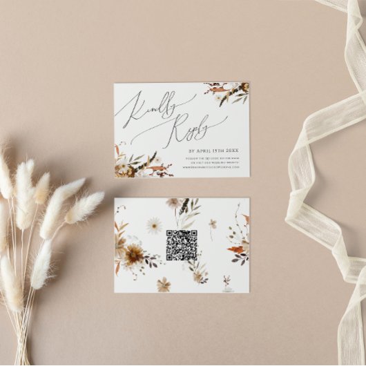 Herfst Wildflower | Horizontale QR-Code RSVP-kaart RSVP Kaartje