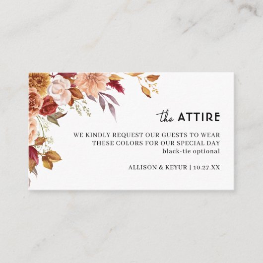 Herfst Wildflower Huwelijk Kleding Jurk Code Informatiekaartje (Voorkant)