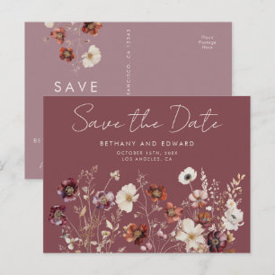 Herfst Wildflower Mauve Wedding Save the Date Briefkaart