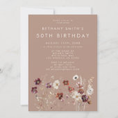 Herfst Wildflower Meadow Taupe Verjaardagsfeest Kaart (Voorkant)