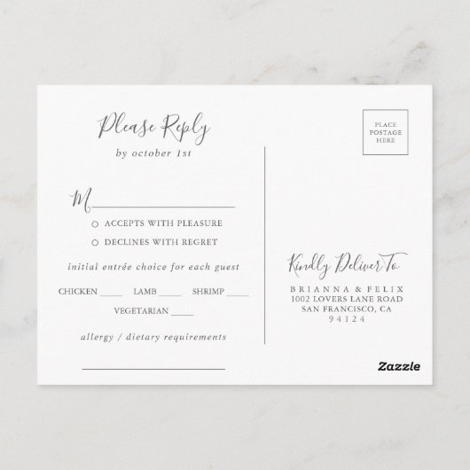 Herfst Wildflower Menu Keuze RSVP Briefkaart (Achterkant)