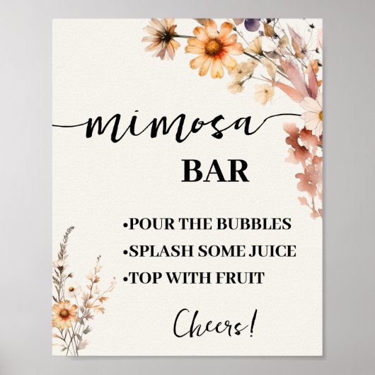 Herfst Wildflower Mimosa Bar Vrijgezellenfeest bru Poster (Voorkant)