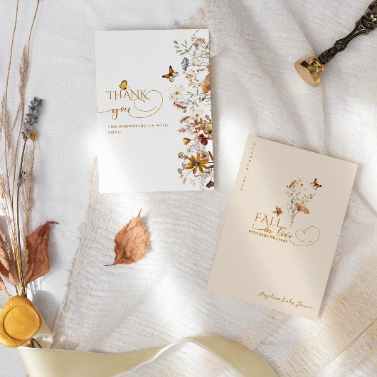 Herfst Wildflower Minimalistisch Elegant Baby show Bedankkaart