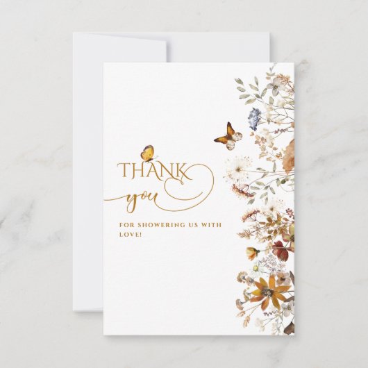 Herfst Wildflower Minimalistisch Elegant Baby show Bedankkaart (Voorkant)