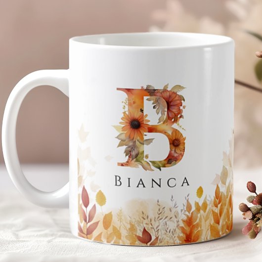 Herfst Wildflower Monogram Initiaal Letter B Koffiemok