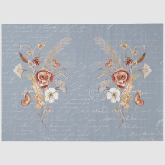 Herfst Wildflower Pampas Grass Dusty Blue-ontkoppe Tissuepapier (Voorkant)