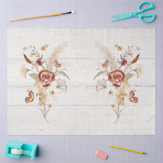 Herfst Wildflower Pampas Grass Rustic Wood Ontvlec Tissuepapier (Craft)