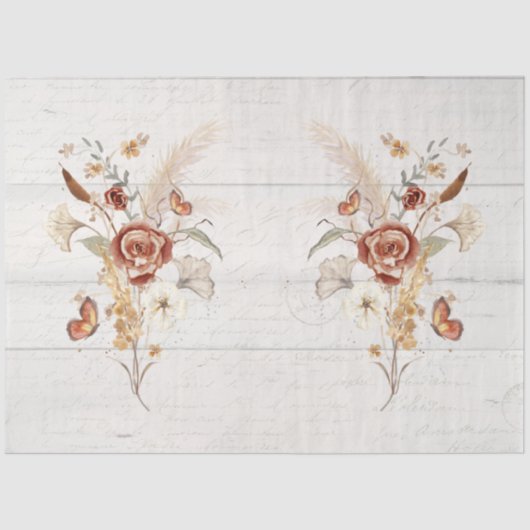 Herfst Wildflower Pampas Grass Rustic Wood Ontvlec Tissuepapier (Voorkant)