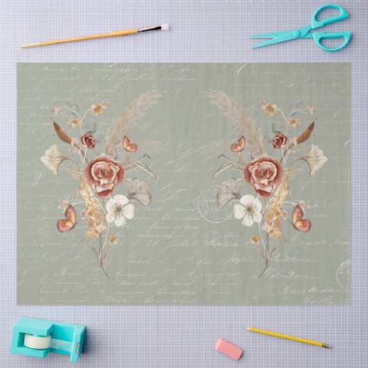 Herfst Wildflower Pampas Grass Sage Green Decoupag Tissuepapier (Craft)