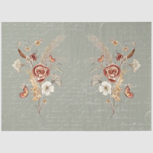 Herfst Wildflower Pampas Grass Sage Green Decoupag Tissuepapier (Voorkant)