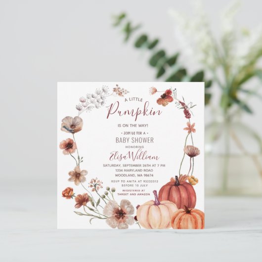 Herfst Wildflower Pompoen is op weg naar Baby show Kaart (Staand voorkant)