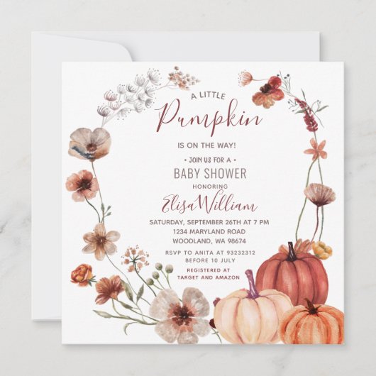 Herfst Wildflower Pompoen is op weg naar Baby show Kaart (Voorkant)