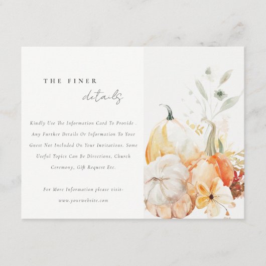 Herfst Wildflower Pompoen Waterverf bruiloft Detai Informatiekaartje (Voorkant)