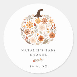 Herfst Wildflower Pumpkin Baby shower Ronde Sticker