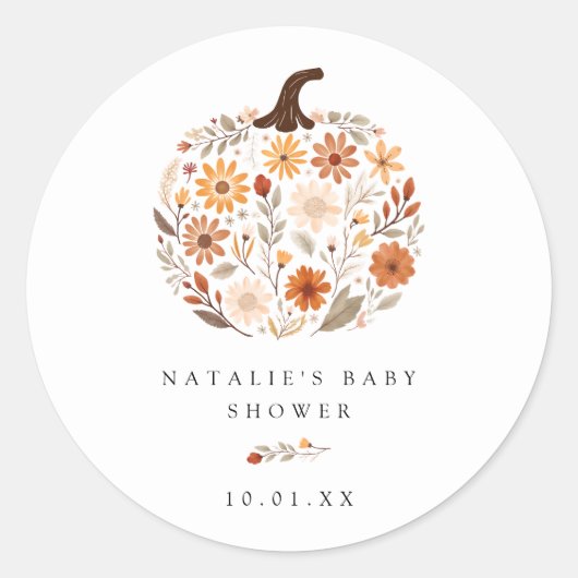 Herfst Wildflower Pumpkin Baby shower Ronde Sticker (Voorkant)